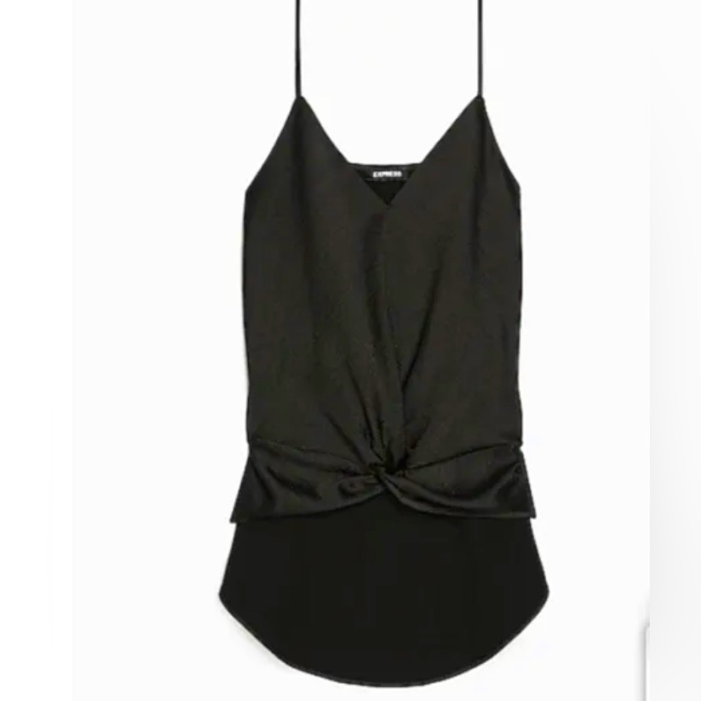 Express Satin Twist Front Hi Low Cami size small, women’s black top ,NWT !